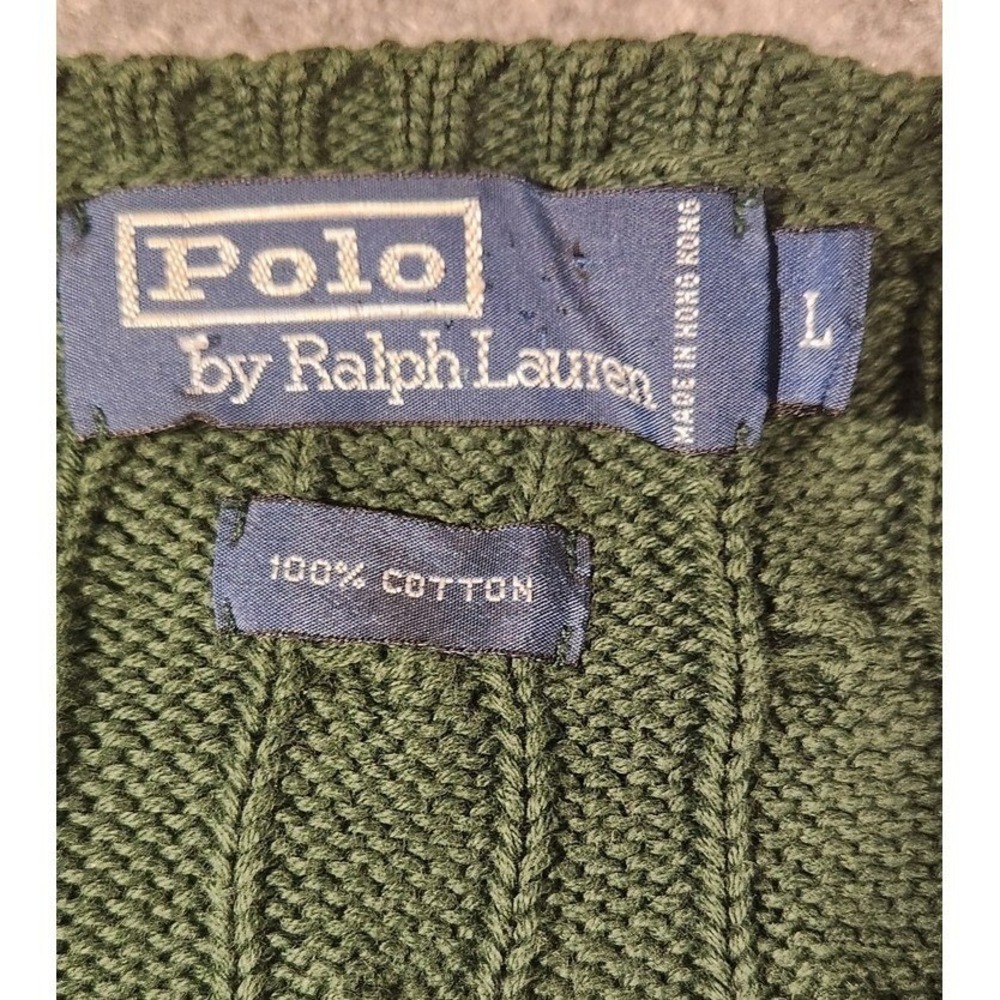Vintage 80s 90s Polo Ralph Lauren Mens Cable Knit V-Neck Sweater Vest Large - Picture 2 of 8